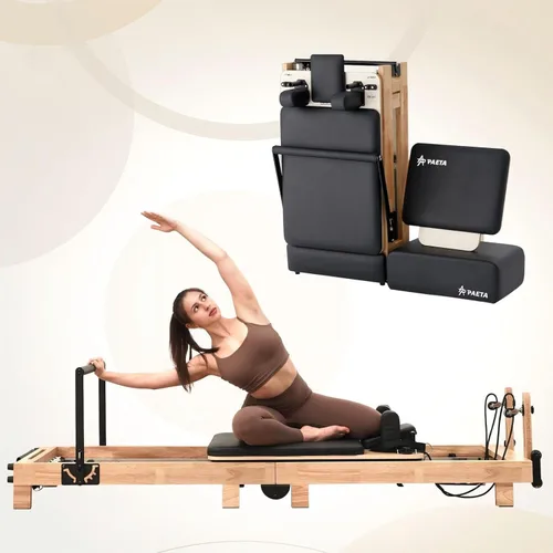 PAETA - Máquina reformadora de pilates plegable de madera de 92 pulgadas con resortes, máquinas de pilates para uso doméstico y estudio, equipo de