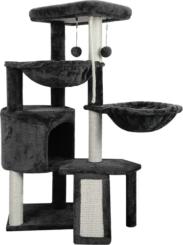 Miniatura 14 de Wang Xin Árbol para Gatos de Tres Capas con Casita para Gatos, Almohadilla para Rascar y Dos Hamacas, Beige