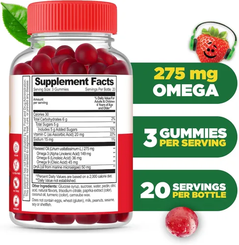 Miniatura 2 de Lifeable Gomitas Omega 3 para niños con suplemento vegano de DHA Alternativa al aceite de pescado Omega 3 para niños del aceite de linaza a base