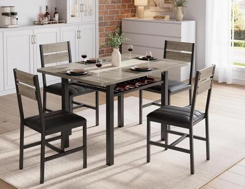 Miniatura 9 de MapleGrace Juego de mesa de comedor para 4, mesa de cocina extensible con 4 sillas de comedor tapizadas de piel sintética, juego de mesa de cocina