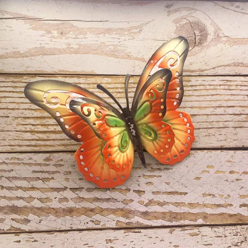 Miniatura 7 de Decoración de pared de mariposa de metal para exteriores, mariposas de alas dobles de 6.5 pulgadas, decoraciones colgantes para valla, jardín