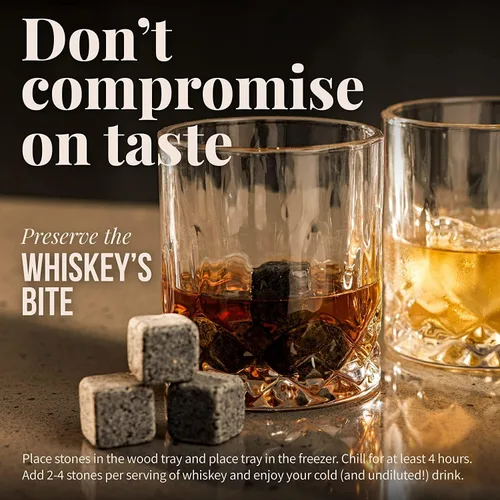 Miniatura 5 de Mixology & Craft Piedras de whisky – Juego de 6 rocas de whisky escalofriantes de granito en forma de cubo, regalos de whisky para hombres