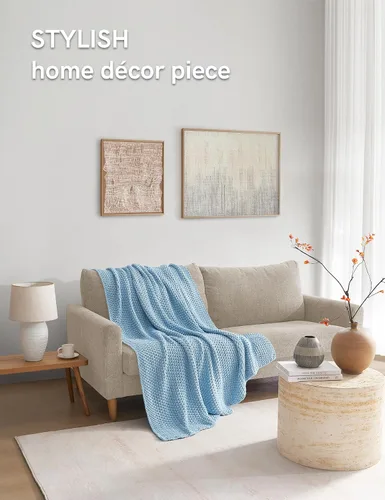 Miniatura 2 de YnM Manta de Punto Grueso de Algodón, Mantas de Punto Trenzado para Cama, Sofá, Sillón, Cómoda y Relajante, Pieza Decorativa para Casa de Campo