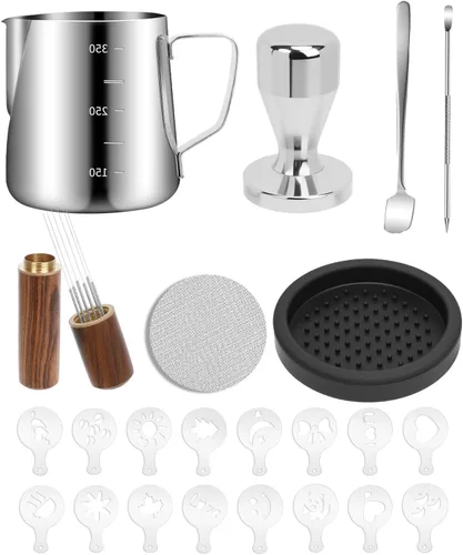 Miniatura 14 de Jarra de espuma de leche de acero inoxidable de 20 onzas / 20.3 fl oz para plantillas de café capuchino de leche, arte de leche, taza de jarra