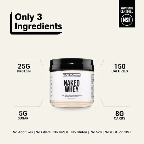Miniatura 3 de NAKED Proteína de suero de vainilla 1 libra, solo 3 ingredientes, proteína de suero 100% natural de vacas alimentadas con pasto + vainilla + azúcar