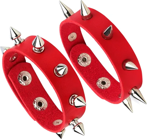 Miniatura 8 de MILAKOO Pulsera de cuero punk para hombre, pulsera de cuero con espiga para mujer
