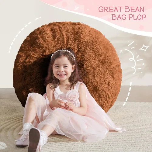 Miniatura 3 de WSOFRLAC Bean Bag Cover (No Filler), Stuffed Animal Storage Bean Bag Covers for Kids, Soft Faux Fur Washable Cover with Pocket Handle, Comfy Fluffy