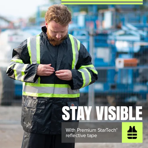 Miniatura 3 de Pioneer Hi Vis Traje de Lluvia Ligero Impermeable de Seguridad - Equipo de Lluvia Reflectante para Trabajo para Hombres y Mujeres Negro