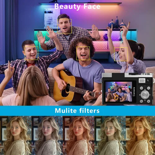 Miniatura 6 de Cámara digital 4K para fotografía con tarjeta de 64 GB, cámara de enfoque automático de 64 MP para YouTube, pantalla abatible de 180° de 2.88 Negro