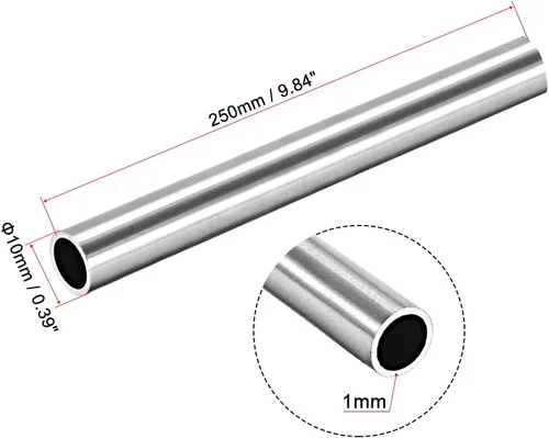 Miniatura 2 de uxcell Tubo redondo de acero inoxidable 304 de 0.394 in de diámetro exterior de 0.039 in de grosor de pared de 9.843 in de longitud, tubo recto sin