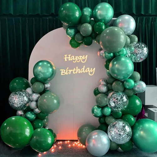 Miniatura 5 de FOTIOMRG 110 piezas de kit de arco de guirnalda de globos verde oscuro, globos de látex verde oscuro de 18/12/10/5 pulgadas de diferentes tamaños