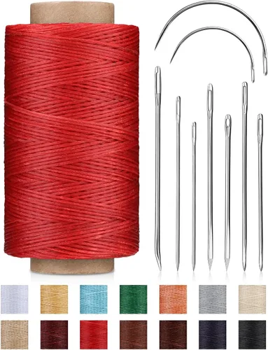 Miniatura 8 de DIUDUS Hilo encerado de 218 yardas, hilo encerado de cuero con agujas de coser resistentes, hilo de cuero para coser a mano, reparación de cuero