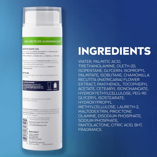 Miniatura 11 de NIVEA MEN Gel de afeitado sensible con vitamina E, extractos calmantes de manzanilla y hamamelis, paquete de 3 latas de 7 onzas