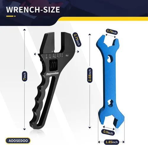 Miniatura 6 de Llave de ajuste ajustable para accesorios AN de 3AN-16AN, llave de manguera de aluminio ligera de extremo plano negro con un zócalo de 6AN-AN8