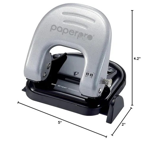 Miniatura 8 de Bostitch Office EZ Squeeze Reduced Effort Perforadora de 2 agujeros, 2 hojas, mango de bloqueo, color plateado (231)