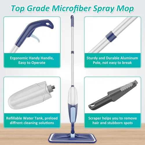 Miniatura 5 de Mopa con aerosol para limpieza de suelos, mopa de microfibra para pisos de madera TRAV-ROUND con 3 almohadillas lavables reutilizables, apta