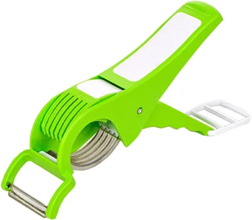 Cortador de verduras de acero inoxidable 2 en 1 de 5 cuchillas con pelador, frío, cortador de cebolla con sistema de bloqueo, cortador de verduras y