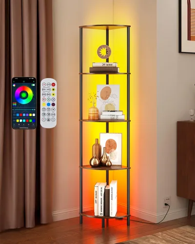 Miniatura 9 de SUNMORY Estante esquinero de 5 niveles, estantes industriales de esquina de 65 pulgadas para decoración de sala de estar, estantería de esquina