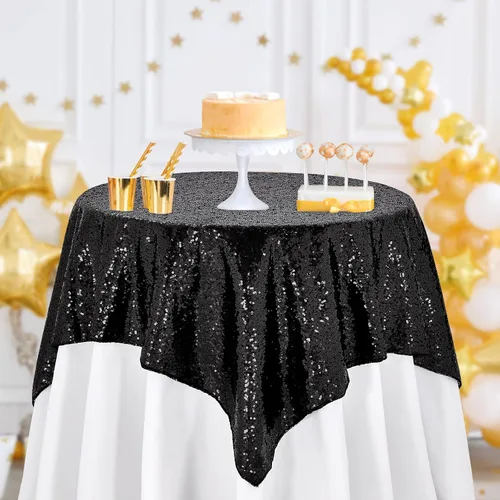 Miniatura 3 de B-COOL Mantel cuadrado de lentejuelas negro de 50 x 50 pulgadas para decoración de Halloween, mantel brillante de lentejuelas, mantel popular