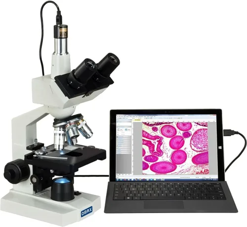 Miniatura 5 de OMAX 40X-2500X microscopio LED trinocular de laboratorio digital, con cámara digital USB y nivel mecánico de doble capa