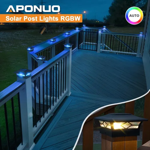 Miniatura 7 de APONUO Luces solares para tapa de poste con 8 colores RGB y flujo multicolor, lente transparente ultra brillante, impermeable IP65 para postes