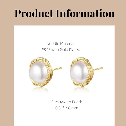 Miniatura 2 de Aretes de perlas para mujer, perlas redondas blancas, aretes de oro envueltos de alambre, joyería hecha a mano para mamá, amante y ella