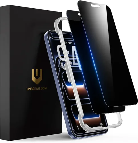 UNBREAKcable Protector de pantalla de privacidad para iPhone 17 Pro, cobertura completa, vidrio templado inastillable, antiespía de 28°, dureza 9H,