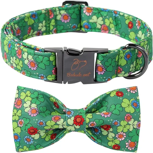 Miniatura 19 de Collares Verdes para Perros Pequeños, Lindo Collar de Pana para Perro con Corbatín, Hebilla de Metal de Seguridad, Collares Ajustables