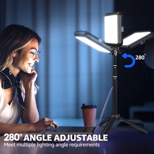 Miniatura 7 de NiceVeedi Kit de iluminación LED para fotografía, paquete de 2 luces de video portátiles de 8 pulgadas con soporte de trípode ajustable, luz