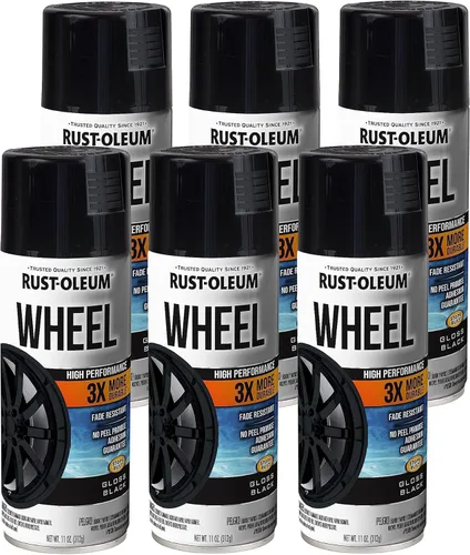 Rust-Oleum 368076-6PK Pintura en aerosol para ruedas de alto rendimiento, 11 onzas, negro brillante, paquete de 6 Brillo negro