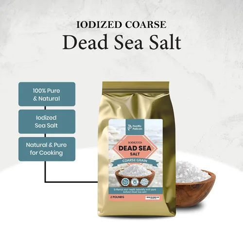 Miniatura 3 de Pacific Pelican Sal yodada del Mar Muerto, 2 libras, grano grueso, kosher, yodada natural, sal marina pura para cocinar, condimentar y bienestar