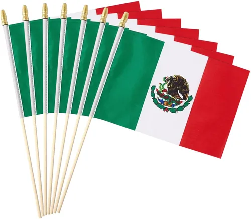 Miniatura 30 de Paquete de 12 banderas de Brasil en palos, pequeñas banderas de mano brasileñas para oficina, aula, vacaciones, decoración de fiestas