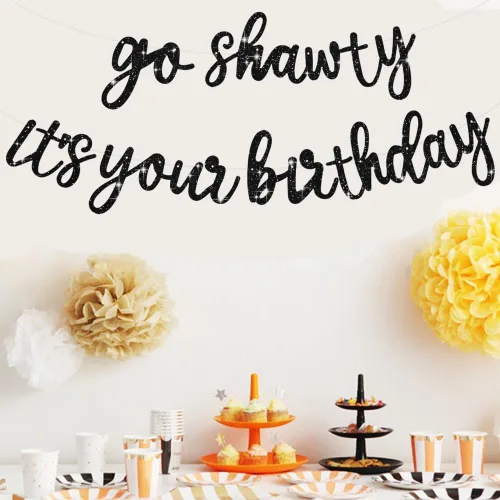 Miniatura 4 de BEISHIDA Pancarta Black Go Shawty It's Your Birthday de 11.4 pies, SIN BRICOLAJE - Pancarta de Feliz Cumpleaños con Purpurina Tema Hip Hop - Negro