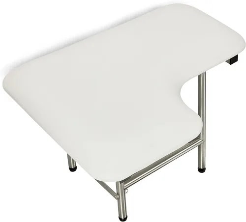 Miniatura 2 de Asiento de ducha plegable para diestros de 32 x 22.5 pulgadas, para montaje en pared, acolchado blanco, con patas, cumple con ADA