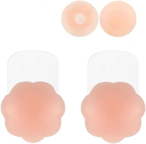 ACETEND Cubiertas para pezones de levantamiento de pétalos de pecho 2 pares pastelitos de levantamiento de senos y cubierta redonda invisible sin