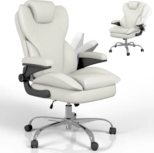 Miniatura 13 de Hovos Silla de oficina, ergonómica grande y alta silla de cuero de escritorio con brazos abatibles acolchados, bloqueo de inclinación ajustable