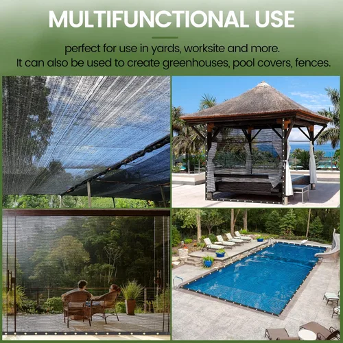 Miniatura 6 de 60-70% Lona de malla de 6.5 pies x 10 pies/Tela para sombra de 9 agujas, tejida en negro resistente con ojales para invernadero, jardín, pérgola