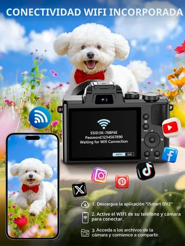 Miniatura 5 de Cámara digital 8K, cámaras WiFi de 88 megapíxeles para fotografía con pantalla táctil de 3.2 pulgadas, cámara de videoblogs