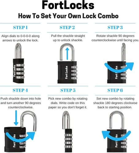 Miniatura 8 de FortLocks Candado – Cerradura de combinación de 4 dígitos para gimnasio al aire libre y escuela, valla, funda y cobertizo – Juego de reinicio