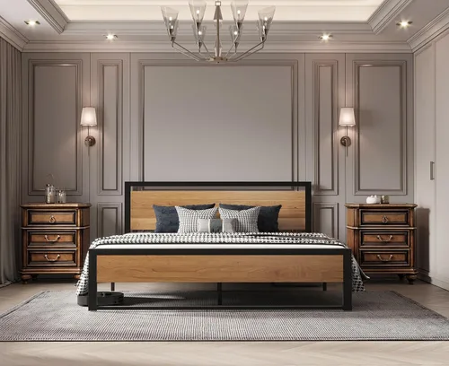Miniatura 4 de BONSOIR Marco de cama tamaño Queen con plataforma de acero estable con cabecero/estribo de madera (tamaño queen)