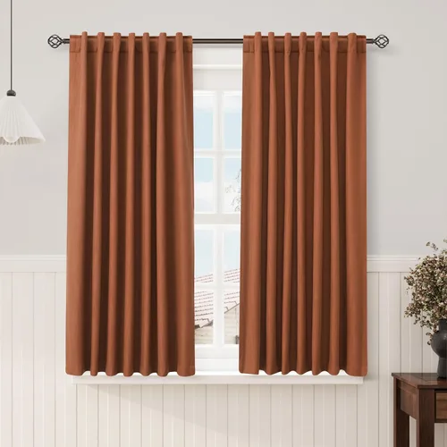 Miniatura 48 de Cortinas de lino 100% opacas para dormitorio, 102 pulgadas de largo, con pestaña trasera, bolsillo para barra, paneles acústicos con aislamiento