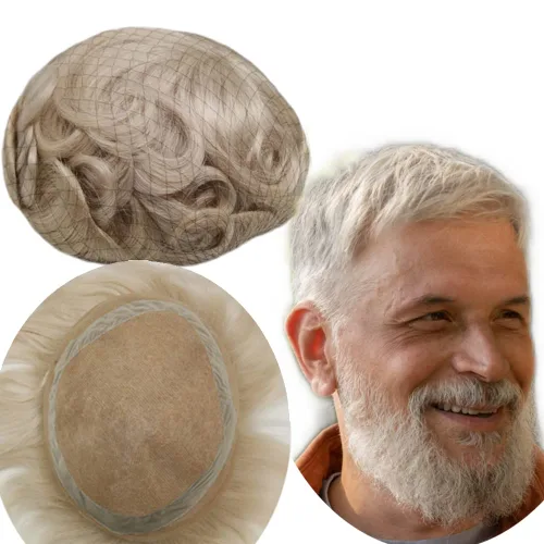 Miniatura 6 de Tupé para hombres y hombres, piezas de cabello para hombre, sistema de reemplazo de prótesis onduladas de tupé, 100% cabello humano real europeo