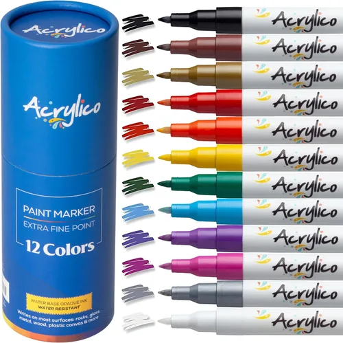 Miniatura 10 de Bolígrafos de pintura para pintura roca, piedra, cerámica, vidrio, madera, lienzo, juego de 16 marcadores de pintura acrílica de punta extrafina