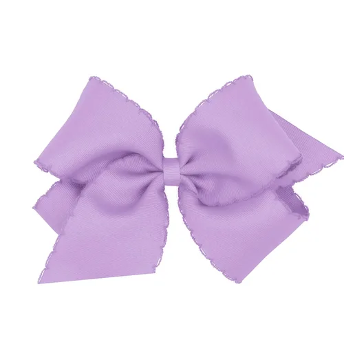 Miniatura 22 de Wee Ones - Lazo clásico de grogrén con borde de puntadas lunares para niñas, con clip para cabello WeeStay, borde en contraste, King, blanco
