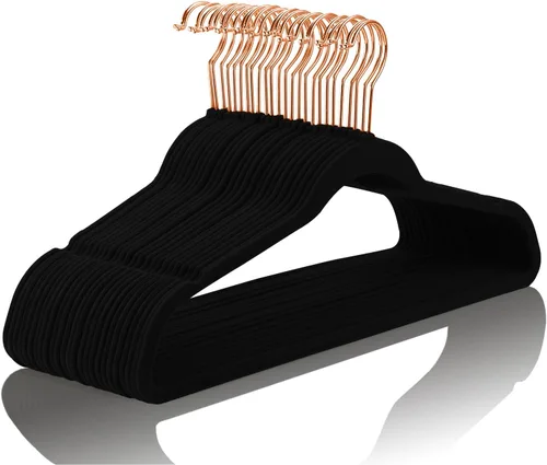 Miniatura 45 de MIZGI Perchas de Terciopelo Premium (Paquete de 50) Resistentes - Perchas de Fieltro Antideslizantes - Percha de Traje de Terciopelo Negro - Ganchos