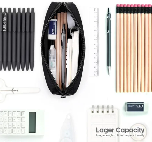 Miniatura 3 de Estuche para lápices de gran capacidad, bolsa de color puro para bolígrafos con cremallera, bolsa de almacenamiento estacionaria para oficiales Negro