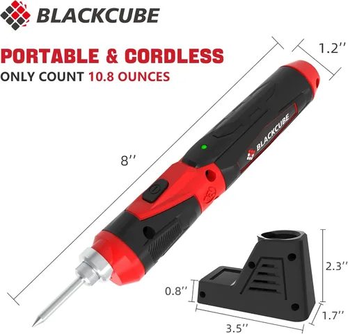 Miniatura 2 de BLACKCUBE Kit de soldador inalámbrico, portátil de 2000 mAh, recargable por USB, herramientas de soldador con foco LED, máximo 878 ℉, calentamiento