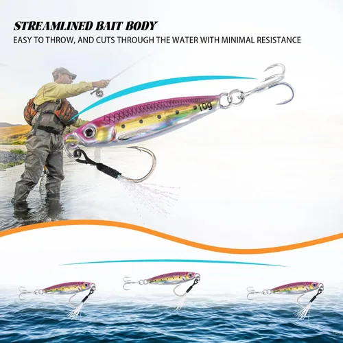 Miniatura 5 de Goture Fishing Jigs, Lead Vertical Jig Saltwater, Jig Fishing Lures with Assist Hook and Treble Hook, 7g-80g Fishing Jigging Spoon Lures for
