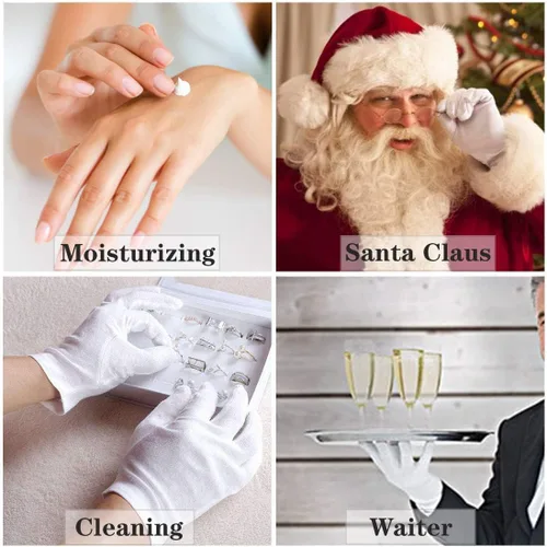 Miniatura 7 de Guantes 100% algodón, 6 pares de guantes de algodón blanco para mujeres, manos secas, eczema, spa, hidratantes, guantes de trabajo para servir
