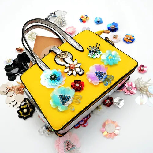 Miniatura 5 de Parches de flores de lentejuelas 3D de 0.78 pulgadas/0.8 in, bordados hechos a mano, cuentas de costura para bolsas de clip para el cabello, broche